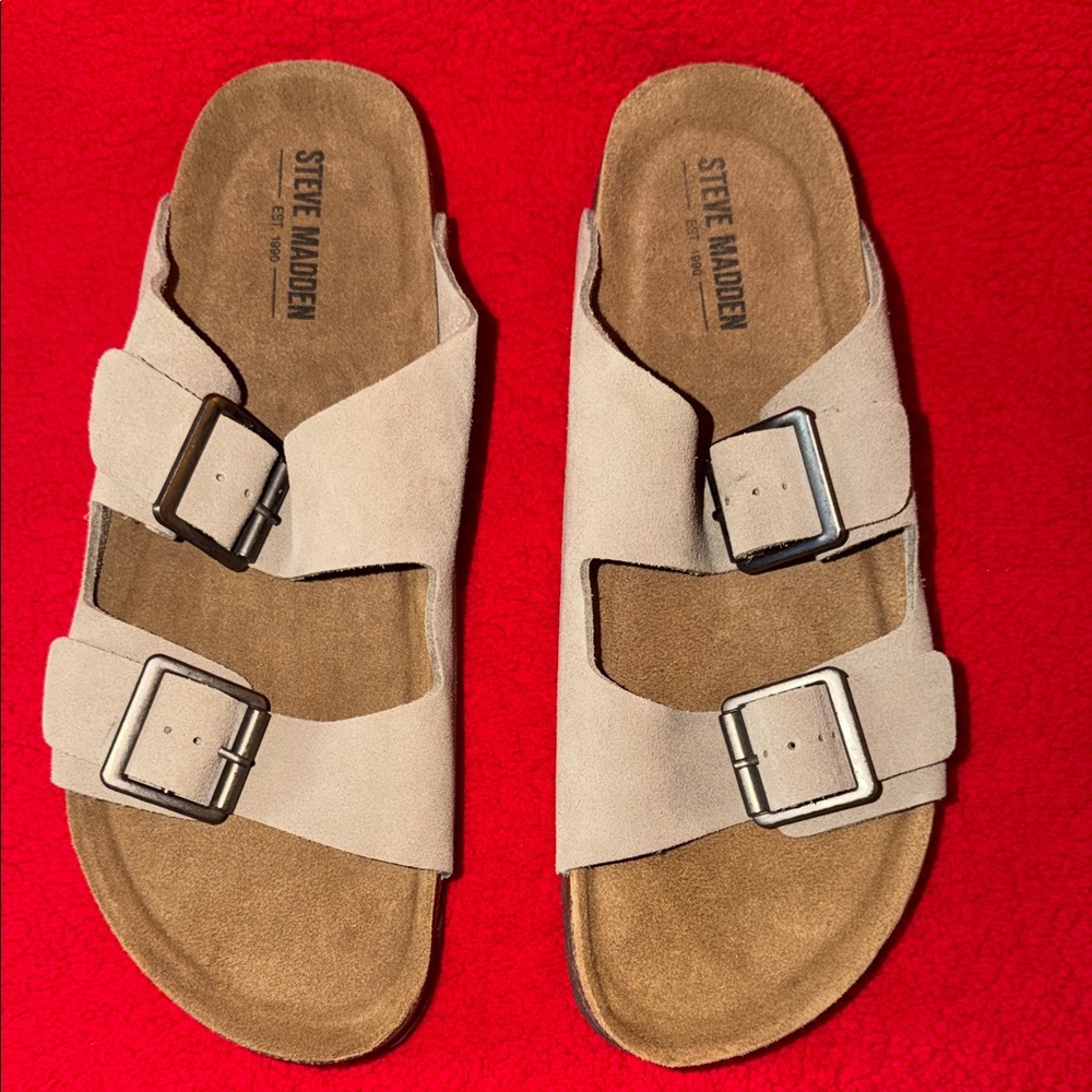 Steve Madden Tan Suede Buckle Sandals